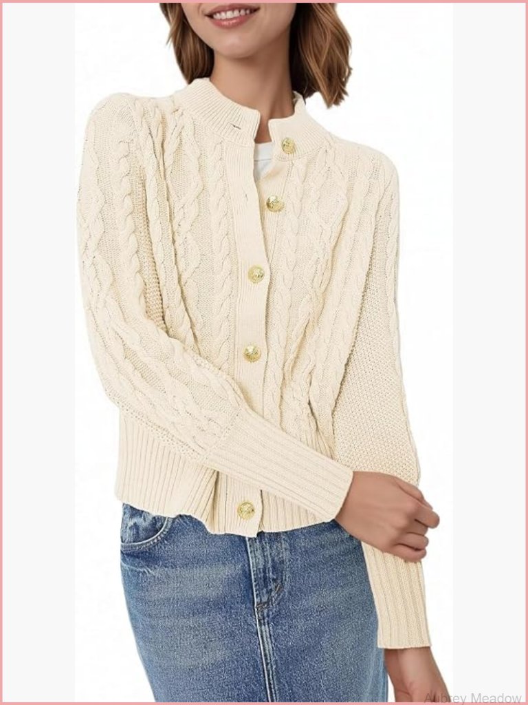 Chunky Cable Knit Cardigan Long Sleeve Button Down Open Front Fall Jacket